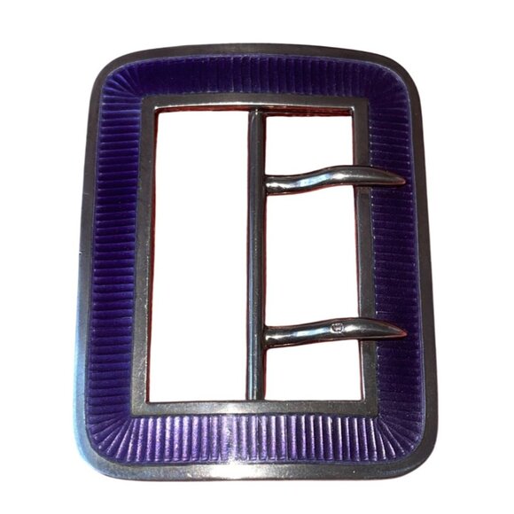 Antique Lavender Purple Guilloché Enamel Sterling Silver Belt Buckle Hallmarked main image 5